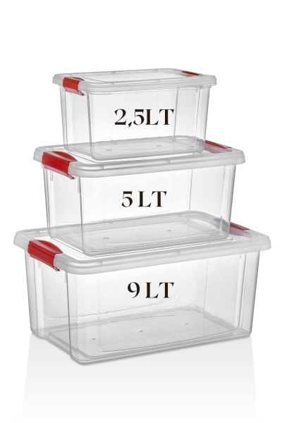 Okyanus Home Fresh Clıck Saklama Kabı 3lü Şeffaf 9, 5 Ve 2,5 LT