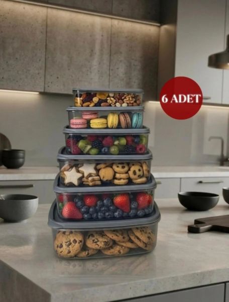 Okyanus Home Stackıt Saklama kabı 6 parça Antrasit