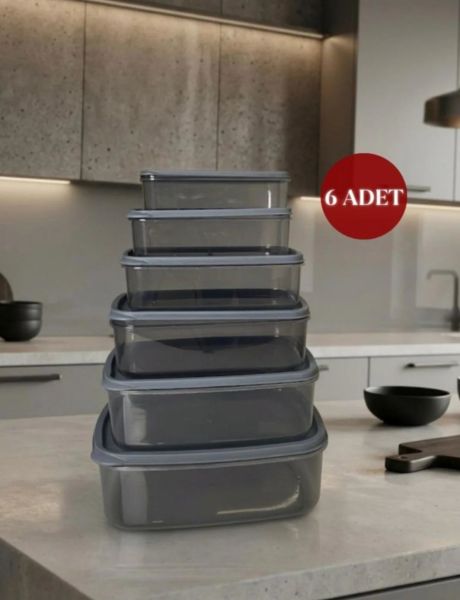 Okyanus Home Stackıt Saklama kabı 6 parça Antrasit