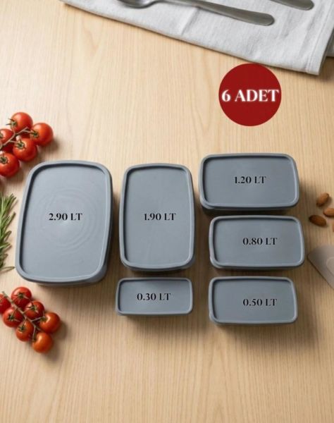 Okyanus Home Stackıt Saklama kabı 6 parça Antrasit