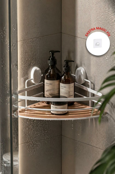 Okyanus Home Eko Magic Yapıştır&Vidala Due Tek Katlı Üçgen Lamalı Şampuanlık 21 cm / Beyaz