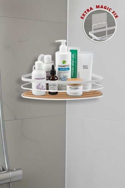 Okyanus Home Eko Magic Yapıştır&Vidala Due Tek Katlı Üçgen Lamalı Şampuanlık 21 cm / Beyaz