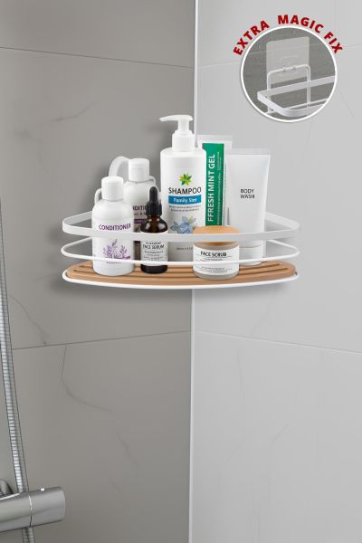 Okyanus Home Eko Magic Yapıştır&Vidala Due Tek Katlı Üçgen Lamalı Şampuanlık 21 cm / Beyaz