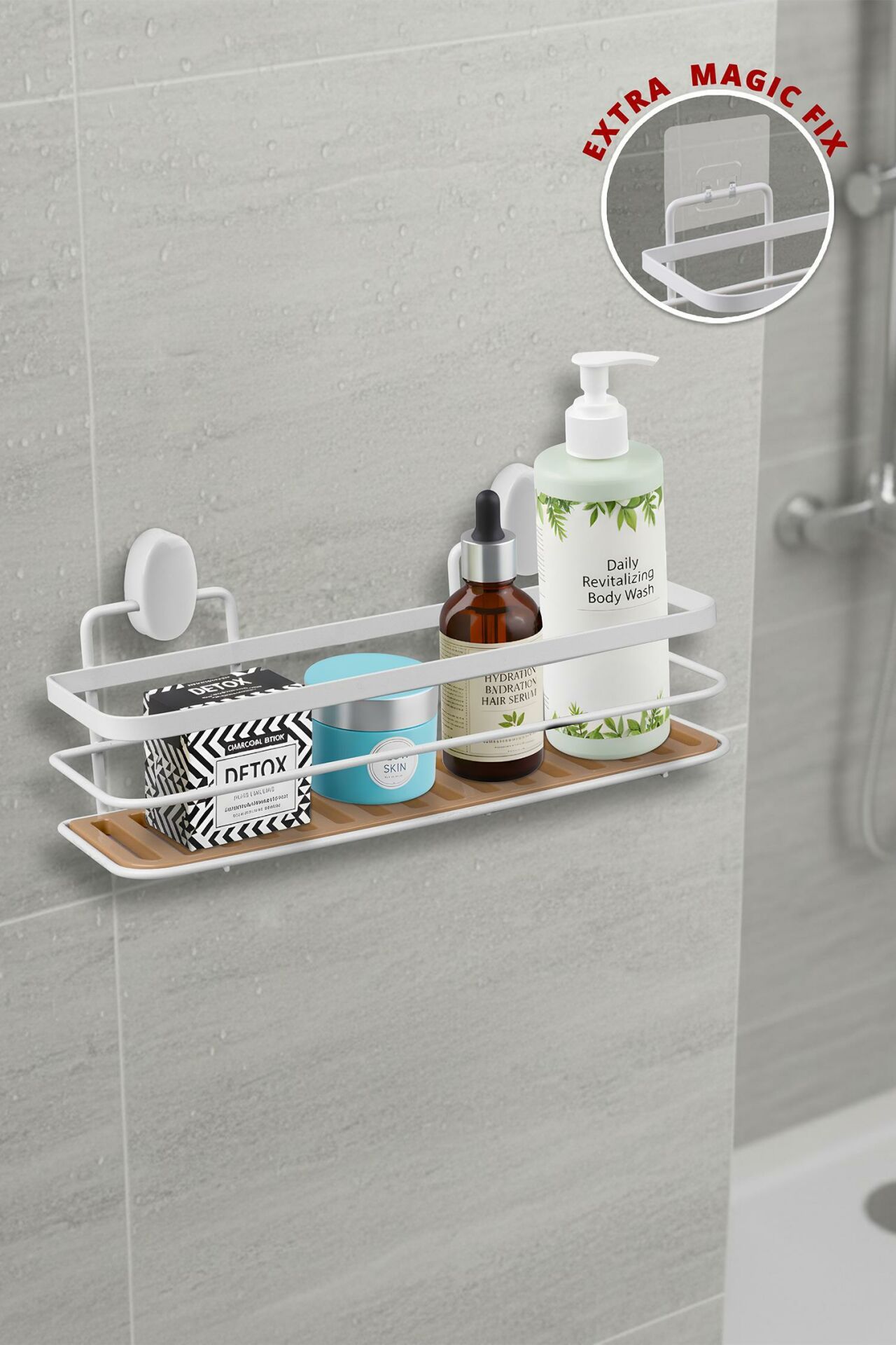 Okyanus Home Eko Magic Yapıştır&Vidala Due Tek Katlı Dikdörtgen Lamalı Şampuanlık 9,5 X 28,5 cm / Beyaz