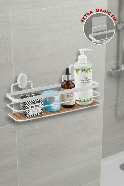 Okyanus Home Eko Magic Yapıştır&Vidala Due Tek Katlı Dikdörtgen Lamalı Şampuanlık 9,5 X 28,5 cm / Beyaz
