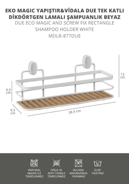 Okyanus Home Eko Magic Yapıştır&Vidala Due Tek Katlı Dikdörtgen Lamalı Şampuanlık 9,5 X 28,5 cm / Beyaz
