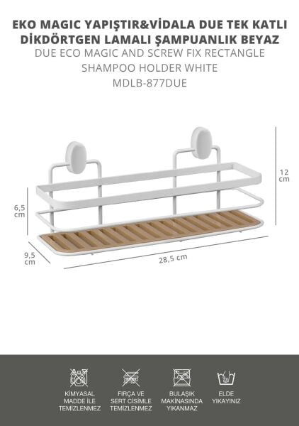 Okyanus Home Eko Magic Yapıştır&Vidala Due Tek Katlı Dikdörtgen Lamalı Şampuanlık 9,5 X 28,5 cm / Beyaz