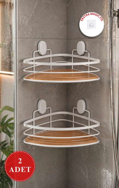 Okyanus Home Eko Magic Yapıştır&Vidala Due 2 Adet Tek Katlı Üçgen Lamalı Şampuanlık 21 cm / Beyaz