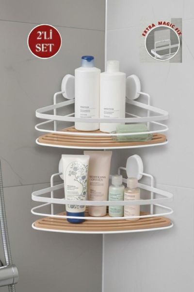 Okyanus Home Eko Magic Yapıştır&Vidala Due 2 Adet Tek Katlı Üçgen Lamalı Şampuanlık 21 cm / Beyaz