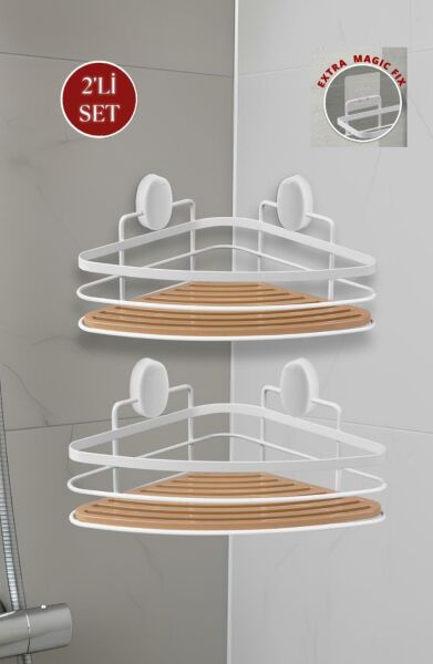 Okyanus Home Eko Magic Yapıştır&Vidala Due 2 Adet Tek Katlı Üçgen Lamalı Şampuanlık 21 cm / Beyaz