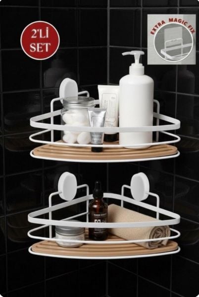 Okyanus Home Eko Magic Yapıştır&Vidala Due 2 Adet Tek Katlı Üçgen Lamalı Şampuanlık 21 cm / Beyaz