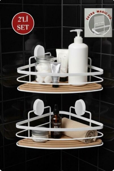 Okyanus Home Eko Magic Yapıştır&Vidala Due 2 Adet Tek Katlı Üçgen Lamalı Şampuanlık 21 cm / Beyaz