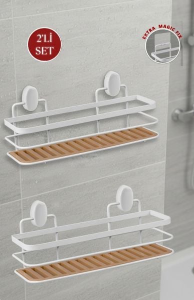 Okyanus Home Eko Magic Yapıştır&Vidala Due 2 ADET Tek Katlı Dikdörtgen Lamalı Şampuanlık 9,5 X 28,5 cm / Beyaz