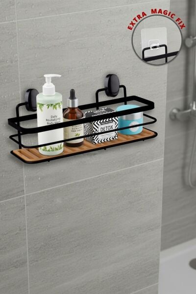 Okyanus Home Eko Magic Yapıştır&Vidala Due Tek Katlı Dikdörtgen Lamalı Şampuanlık 9,5 X 28,5 cm / Siyah