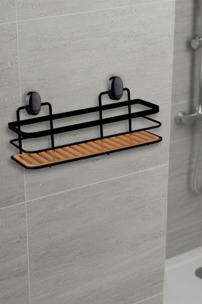 Okyanus Home Eko Magic Yapıştır&Vidala Due Tek Katlı Dikdörtgen Lamalı Şampuanlık 9,5 X 28,5 cm / Siyah