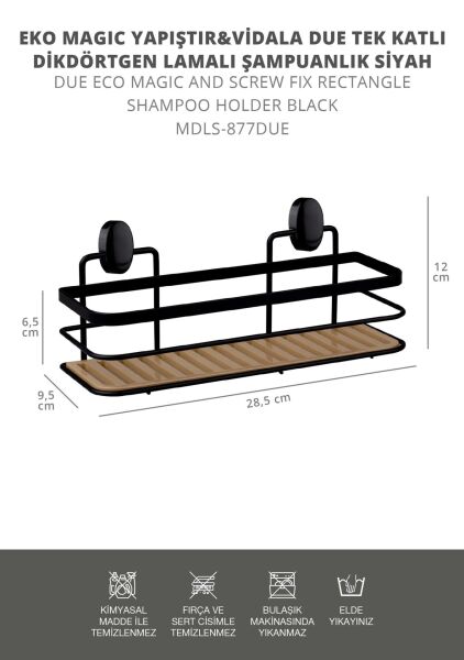 Okyanus Home Eko Magic Yapıştır&Vidala Due Tek Katlı Dikdörtgen Lamalı Şampuanlık 9,5 X 28,5 cm / Siyah