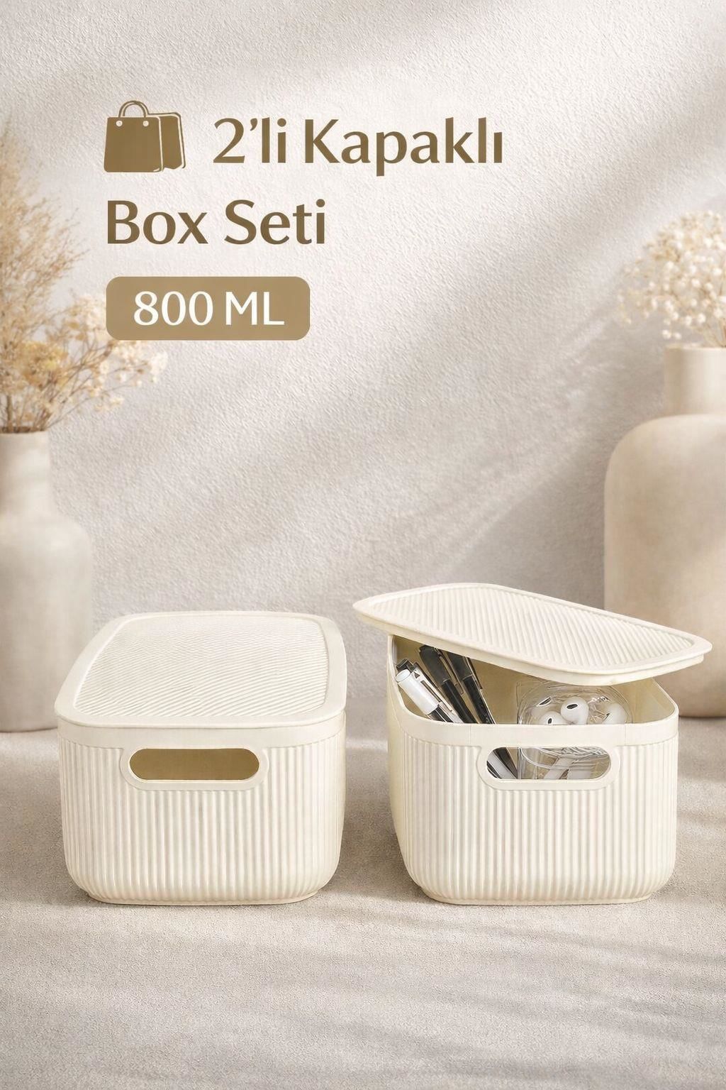 Okyanus Home Linea Smart Box Beyaz 2,4 Lt 2 Adet Kapaklı Çok Amaçlı Saklama Kutusu
