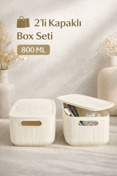 Okyanus Home Linea Smart Box Beyaz 2,4 Lt 2 Adet Kapaklı Çok Amaçlı Saklama Kutusu