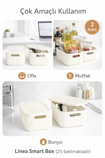 Okyanus Home Linea Smart Box Beyaz 2,4 Lt 2 Adet Kapaklı Çok Amaçlı Saklama Kutusu
