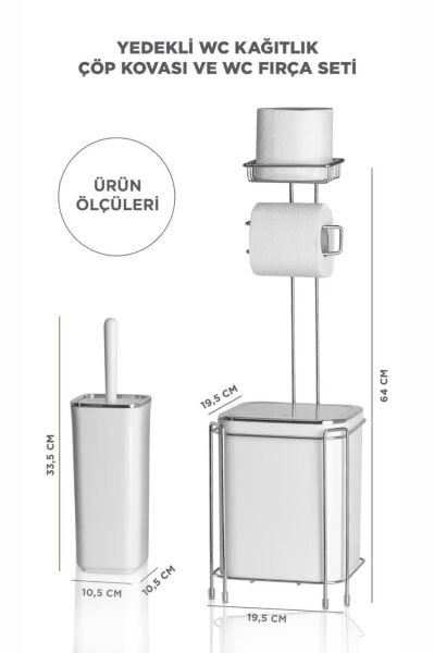 Okyanus Home  Beyaz Kare Kromlu  Yedekli Wc Kağıtlık ve 6 Parça Banyo Seti