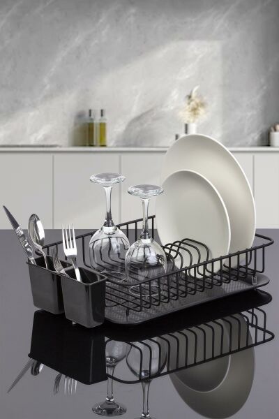 Okyanus Home 3'lü Mutfak Seti - Çeyiz Seti Siyah Bulaşıklık , Çöp Kovası, Sıvı Sabunluk