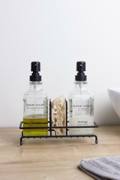 Okyanus Home 3'lü Mutfak Seti - Çeyiz Seti Siyah Bulaşıklık , Çöp Kovası, Sıvı Sabunluk