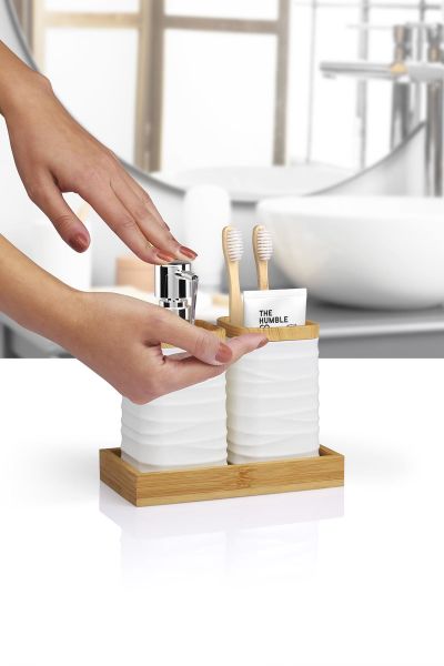 Okyanus Home Beyaz Bambulu Sıvı Sabunluk Ve Diş Fırçalık Seti