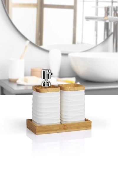 Okyanus Home Beyaz Bambulu Sıvı Sabunluk Ve Diş Fırçalık Seti