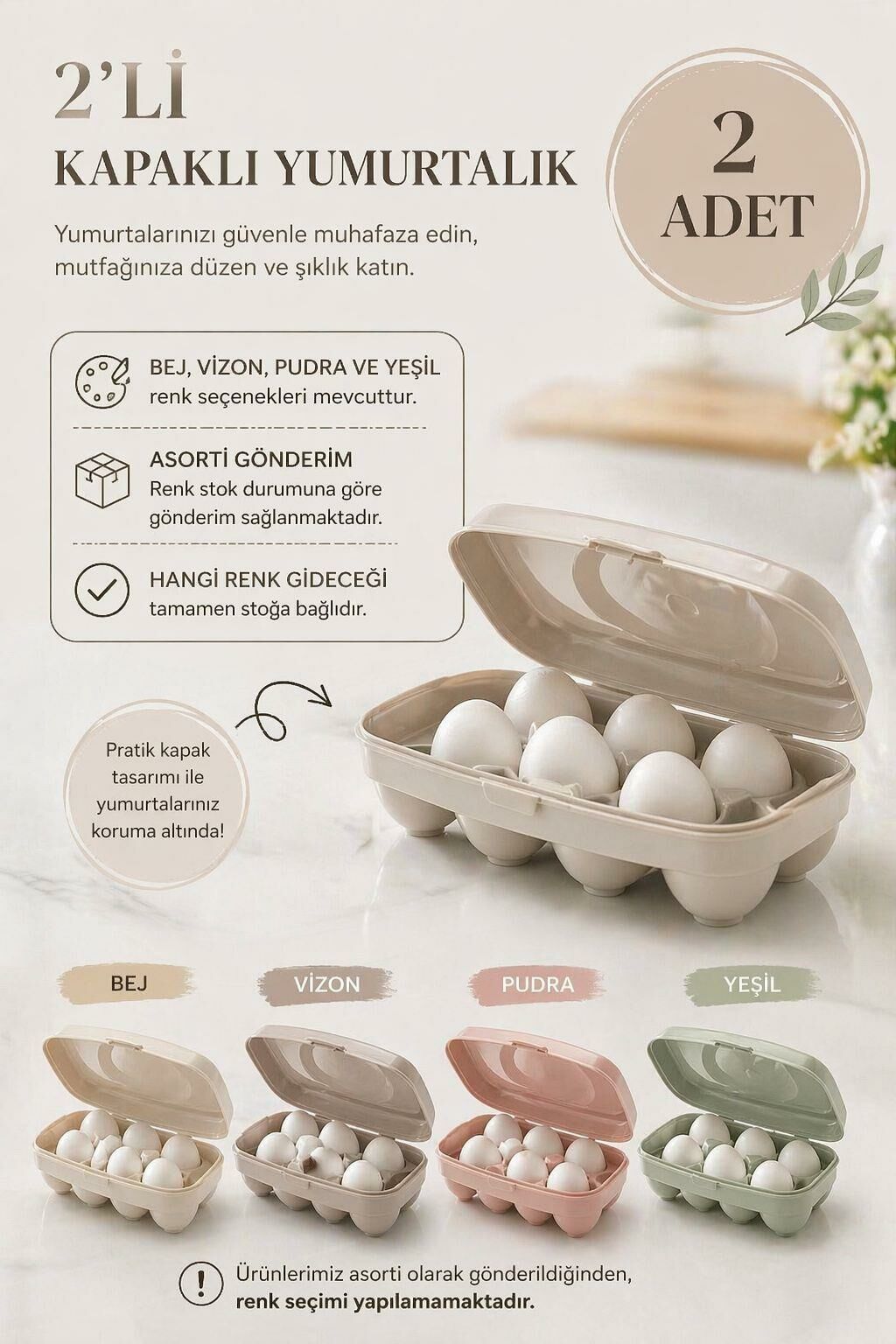 Okyanus Home 2 ADET Yumurta Saklama Kabı 8'li Karışık Renkli