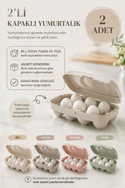 Okyanus Home 2 ADET Yumurta Saklama Kabı 8'li Karışık Renkli