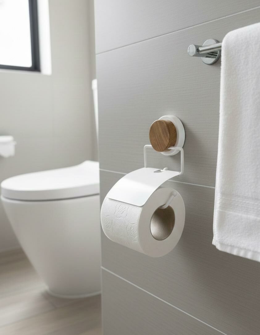 Okyanus Home Ahşap Desenli Magic Fix Sihirli Yapışkan Beyaz Kapaklı Tuvalet Kağıtlık