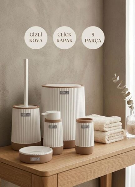 Okyanus Home Nida Beyaz Due 5'li Banyo Seti