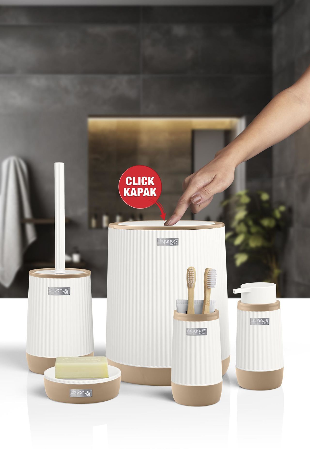 Okyanus Home Nida Beyaz Due 5'li Banyo Seti