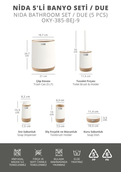 Okyanus Home Nida Beyaz Due 5'li Banyo Seti