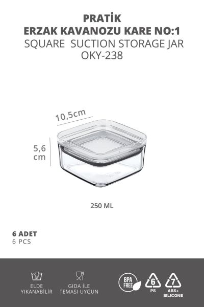 Okyanus Home 6 ADET Pratik Erzak Kavanozu Kare No:1 (250 ml)
