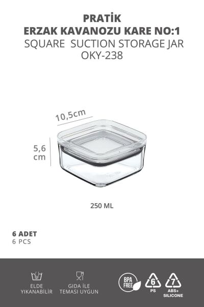 Okyanus Home 6 ADET Pratik Erzak Kavanozu Kare No:1 (250 ml)