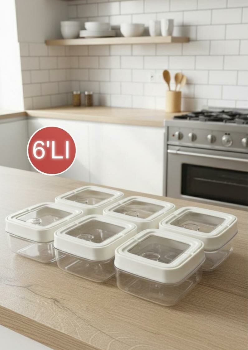 Okyanus Home 6'lı Vakumlu Erzak Kavanozu Kare No:1 (250 ml)