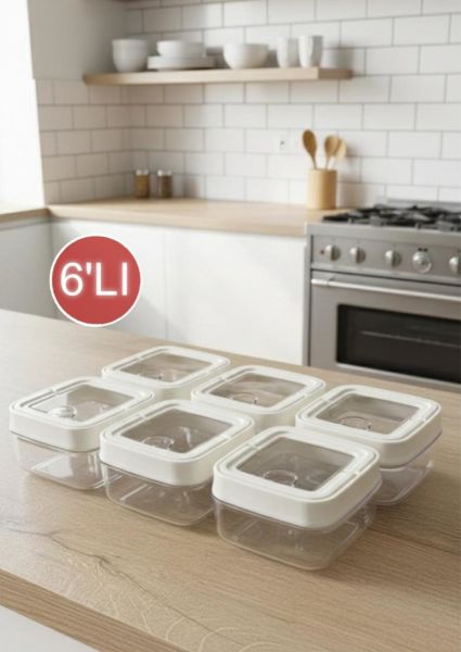 Okyanus Home 6'lı Vakumlu Erzak Kavanozu Kare No:1 (250 ml)