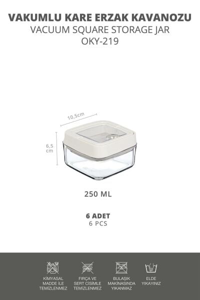 Okyanus Home 6'lı Vakumlu Erzak Kavanozu Kare No:1 (250 ml)