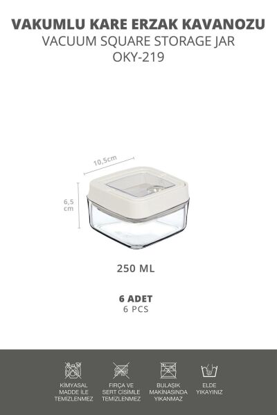 Okyanus Home 6'lı Vakumlu Erzak Kavanozu Kare No:1 (250 ml)