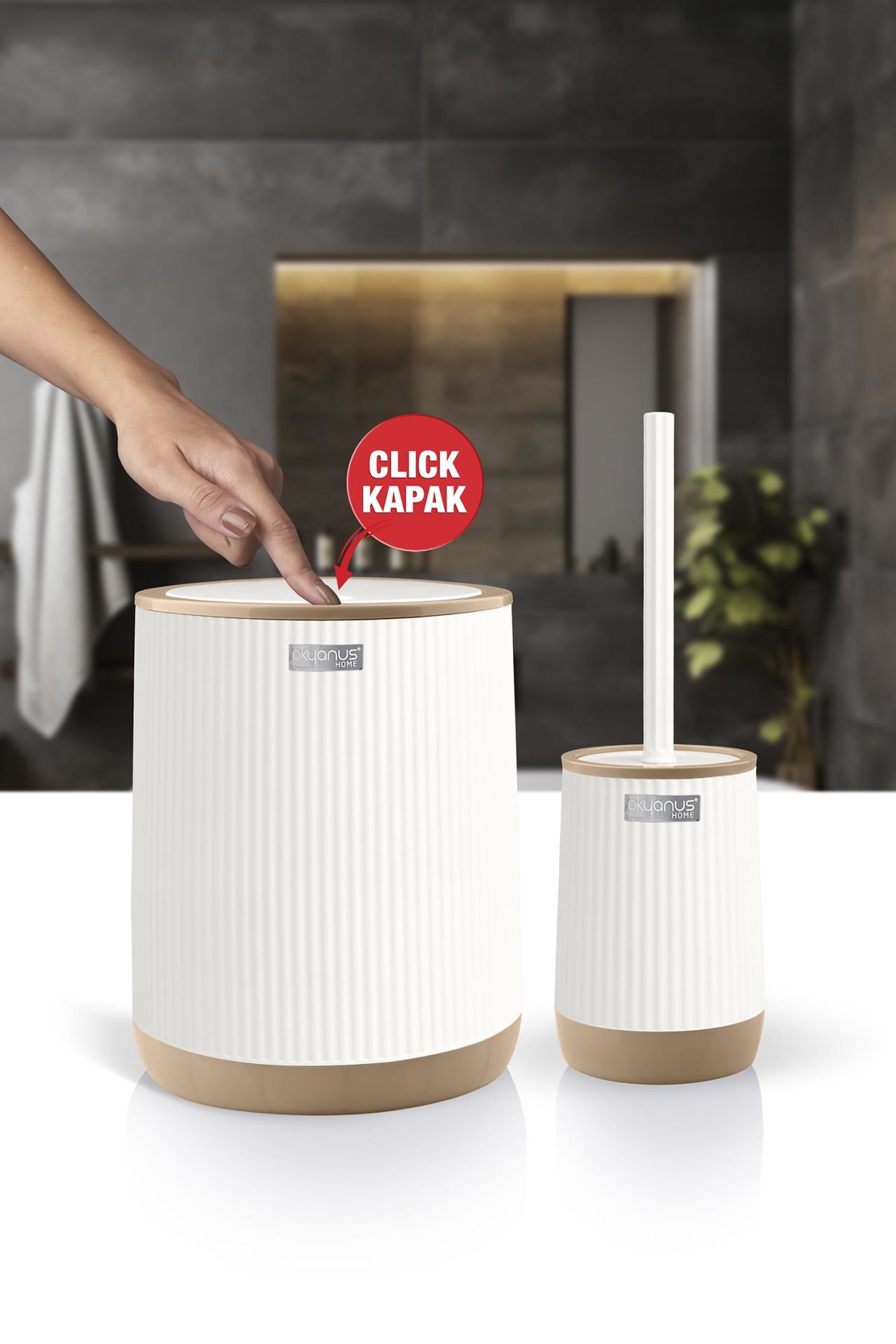 Okyanus Home Nida Beyaz Due Desenli Eko 2'li Wc Kova Ve Fırça Seti