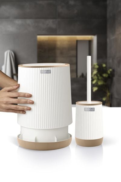 Okyanus Home Nida Beyaz Due Desenli Eko 2'li Wc Kova Ve Fırça Seti