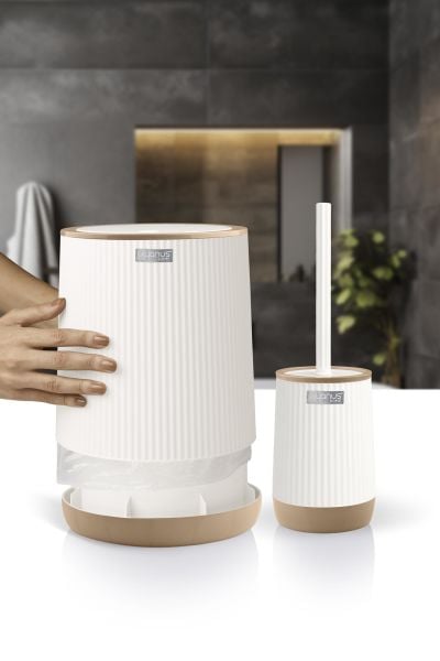 Okyanus Home Nida Beyaz Due Desenli Eko 2'li Wc Kova Ve Fırça Seti