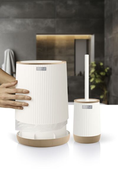 Okyanus Home Nida Beyaz Due Desenli Eko 2'li Wc Kova Ve Fırça Seti