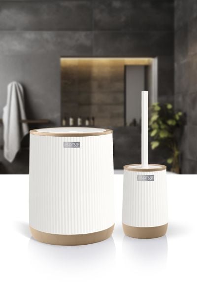 Okyanus Home Nida Beyaz Due Desenli Eko 2'li Wc Kova Ve Fırça Seti