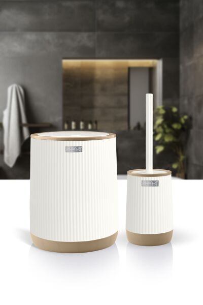 Okyanus Home Nida Beyaz Due Desenli Eko 2'li Wc Kova Ve Fırça Seti