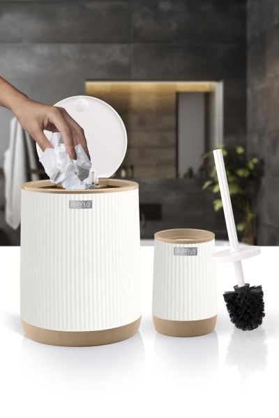 Okyanus Home Nida Beyaz Due Desenli Eko 2'li Wc Kova Ve Fırça Seti