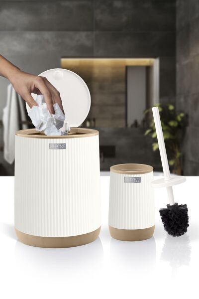 Okyanus Home Nida Beyaz Due Desenli Eko 2'li Wc Kova Ve Fırça Seti