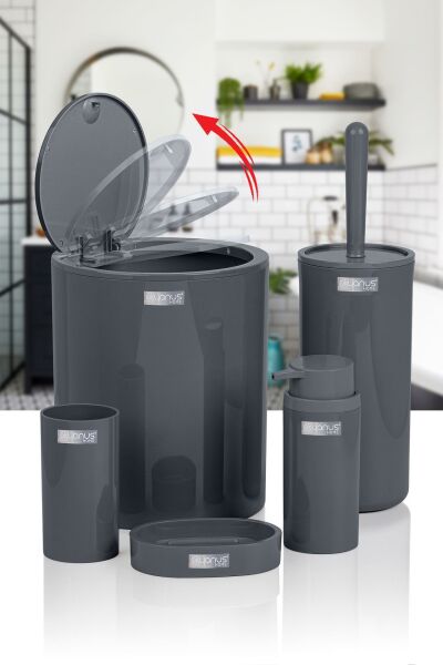 Okyanus Home Antrasit Yuvarlak 5'li Banyo Seti
