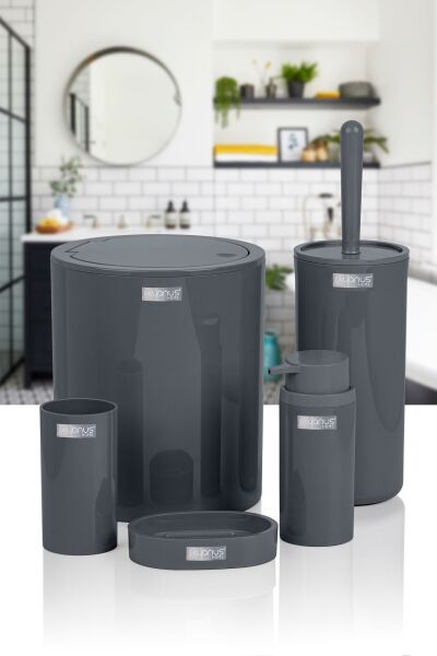 Okyanus Home Antrasit Yuvarlak 5'li Banyo Seti
